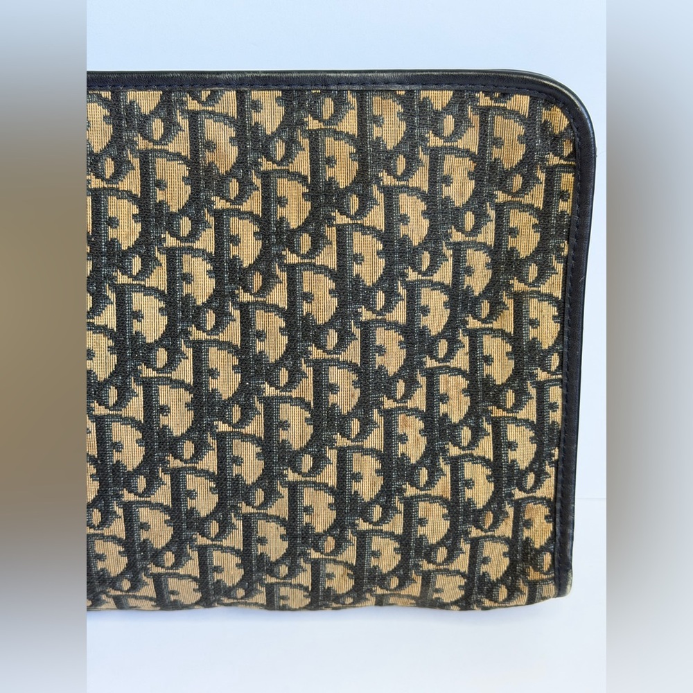 Vintage Christian Dior Large Clutch Bag in Navy Blue Trotter Jacquard Canvas - Picture 7 of 12